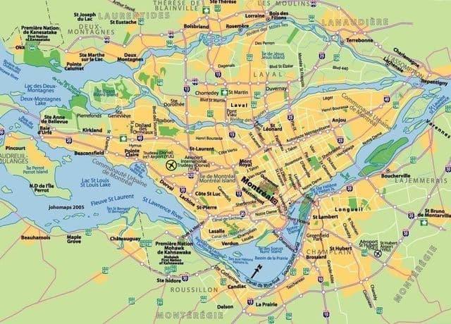 Mapa de los aeropuertos de Montreal