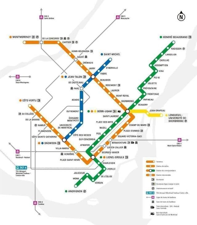 Mapa de las estaciones de metro de Montreal