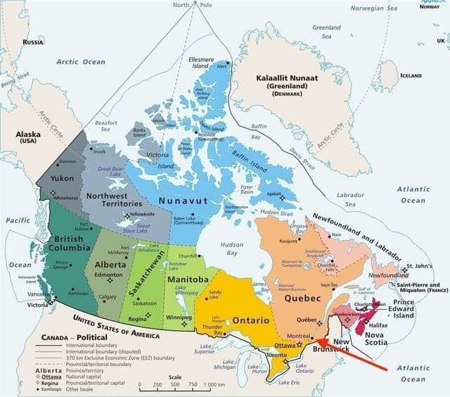 Montreal en el mapa de Quebec - Canadá