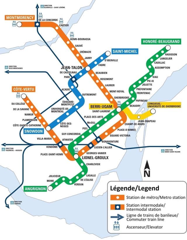 Mapa de las estaciones de metro de Montreal