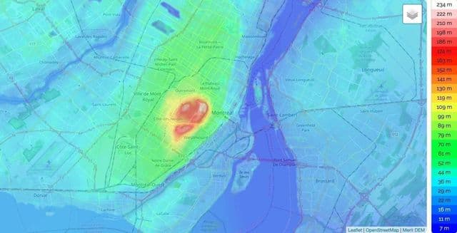 Mapa de elevación de Montreal