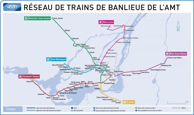 Mapa de las estaciones de tren de Montreal