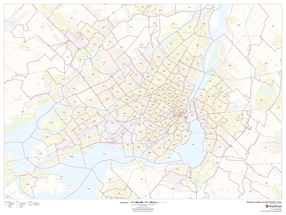 Mapa de los códigos postales de Montreal