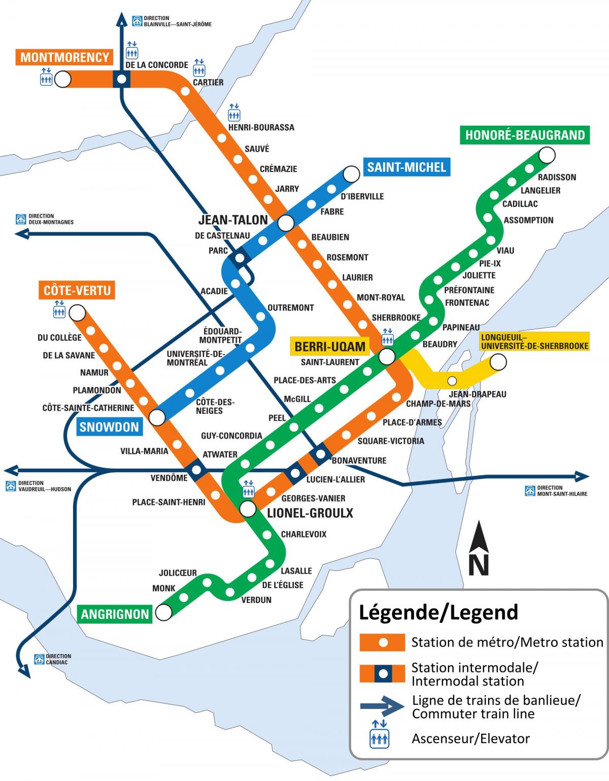 Mapa de las estaciones de metro de Montreal