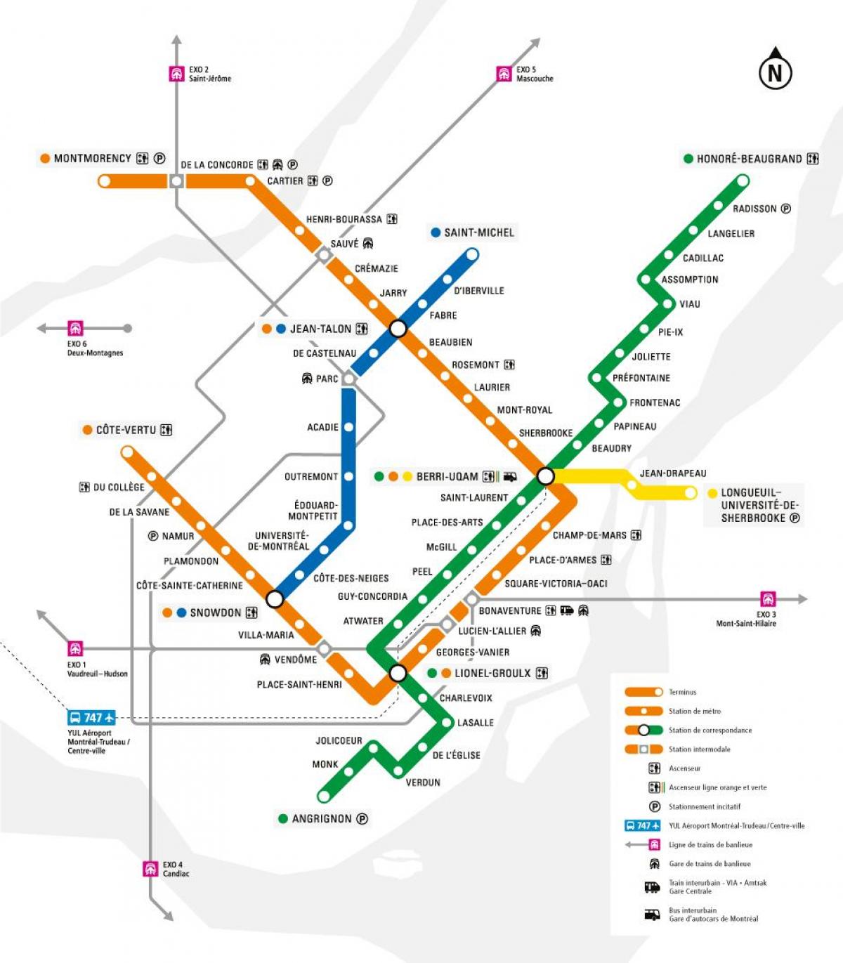 Mapa de las estaciones de metro de Montreal